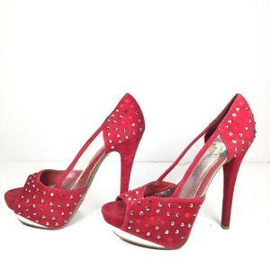 Society86 Open Toe Studded Heels Red Size 6.5
